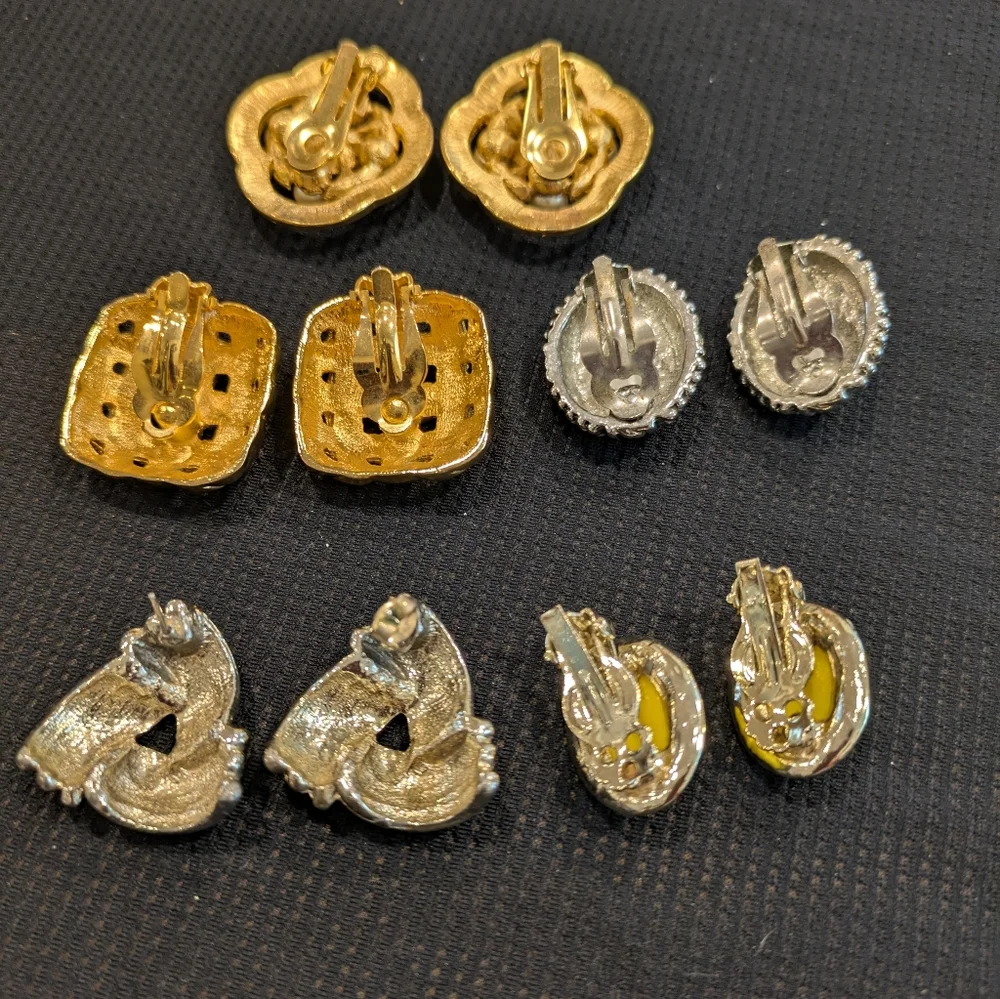 Vintage Multicolor Clips On Earring Set Of 5